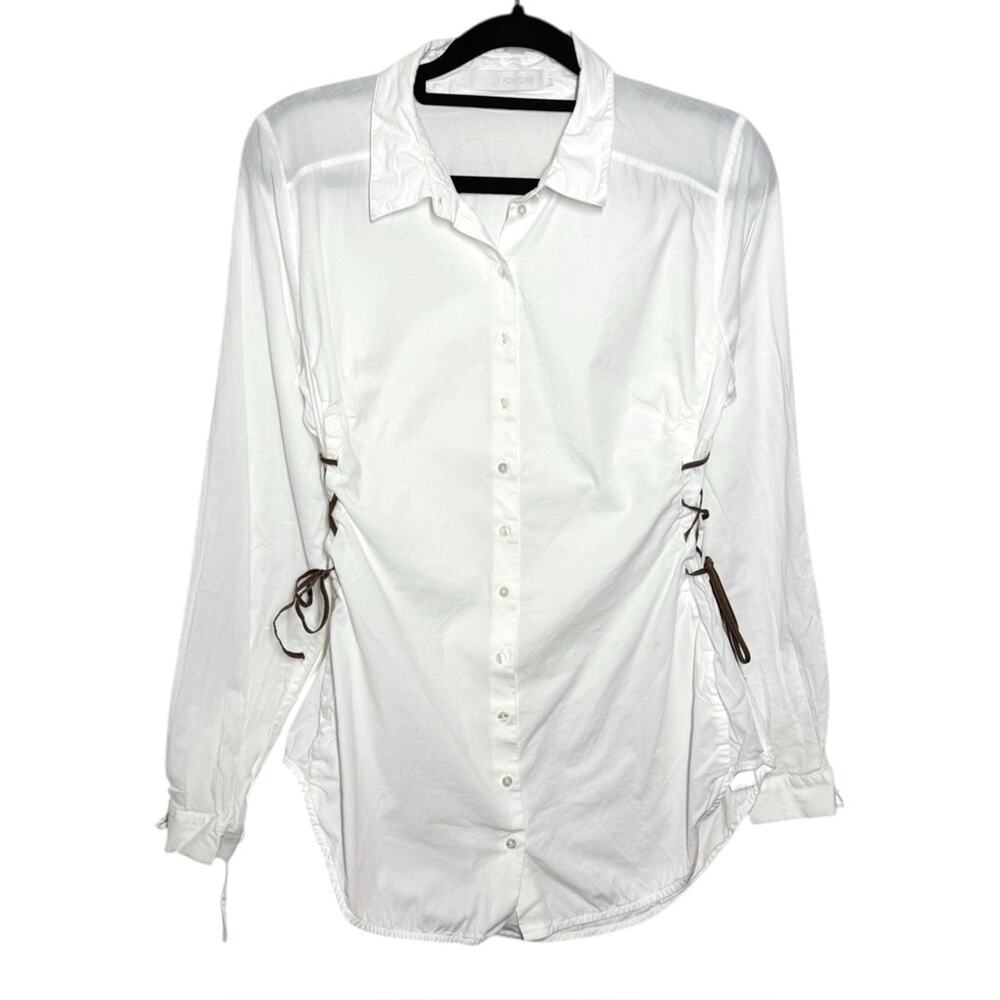 Anne Fontaine White Brown Side Lace Up Corset Button Up Shirt - 38 / 4-6 / Small